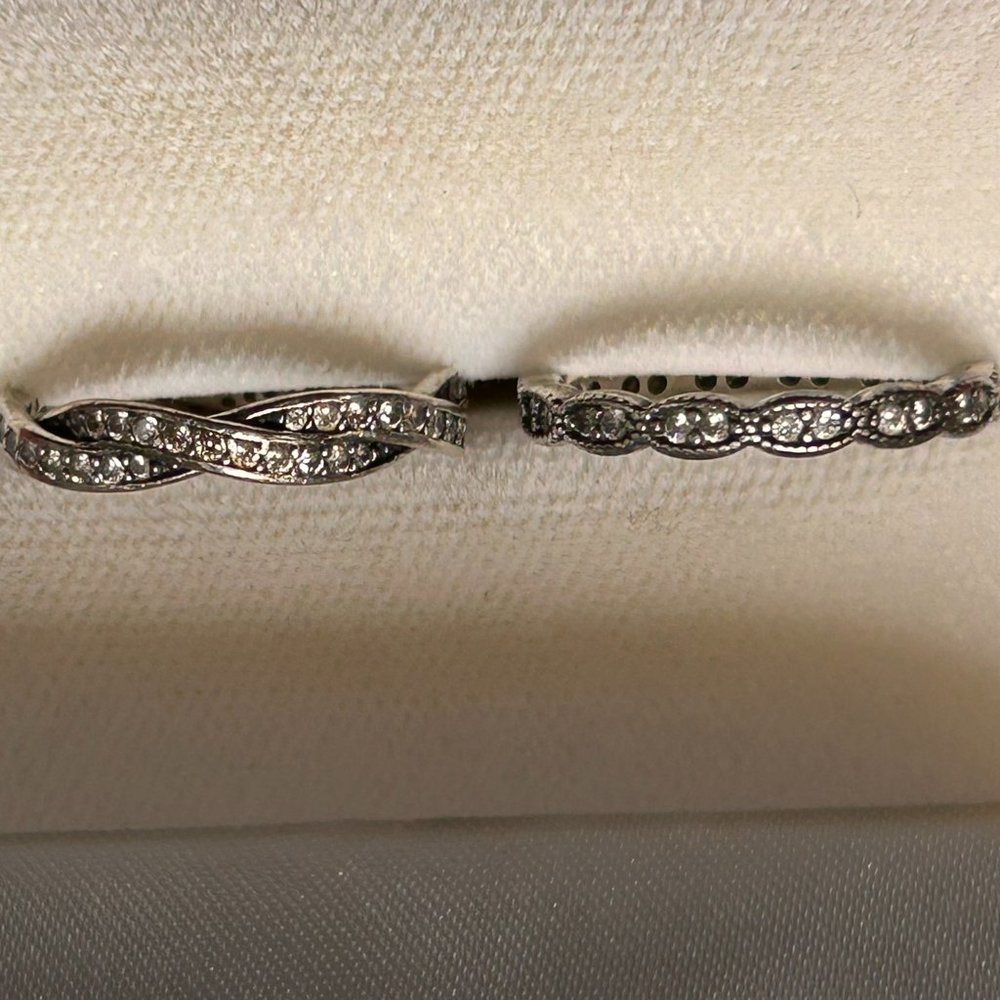 Set of Pandora Rings size 5.25 sterling silver cubic zirconia